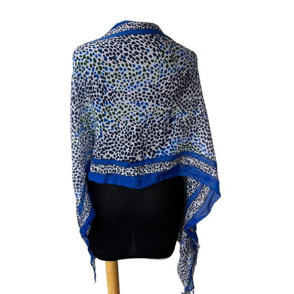 Lightweight Blue & Green Animal Print Sheer Scarf/Shawl With Fringe - Picture 3 of 8